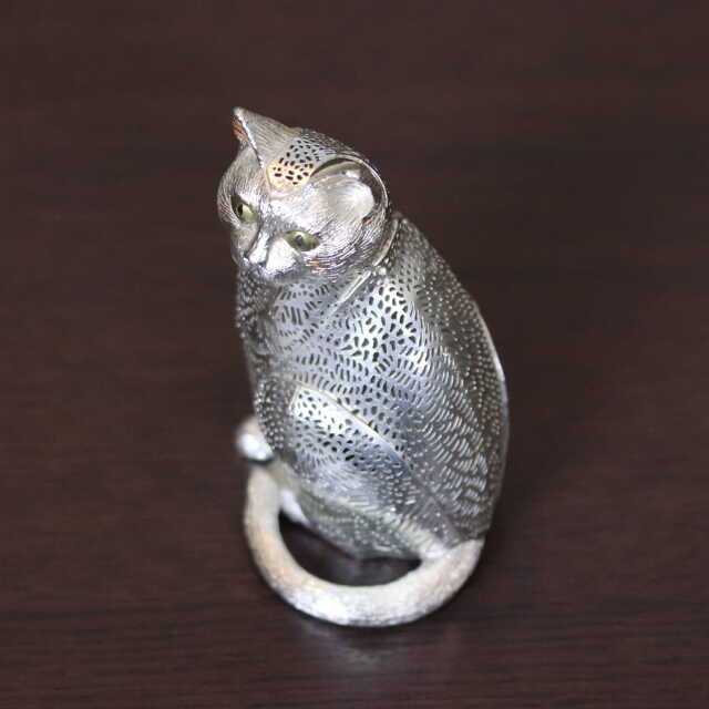 中古】Christofle(クリストフル) 座る猫 リュミエール ダルジャン 置物