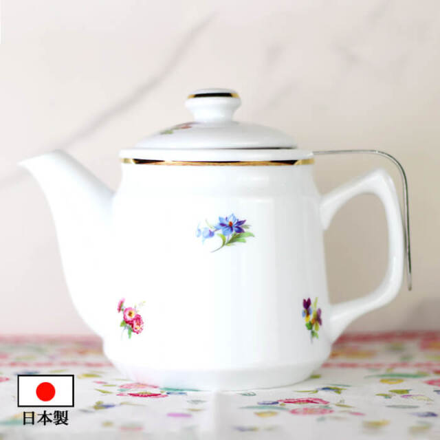 茶こし付き ティーポット 陶器製 （花柄） 600ml