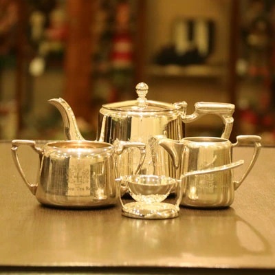 【中古】London Tea Roomオリジナルロゴ入りMappin&Webb(マッピン&ウェッブ)ホテル用ティーセット LTR-03【アンティーク】【イギリス製】【シルバープレート】