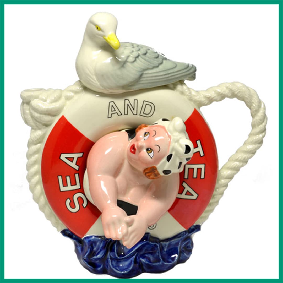 【中古】ポール・カデューデザイン　カモメと浮き輪のコレクタブルティーポット（1999年製）COLL-107【希少】【英国（イギリス）】【装飾ティーポット】