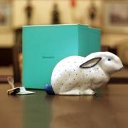 【中古】Tiffany（ティファニー）ブルーラビット貯金箱（オリジナルキー・箱付き）tf-83