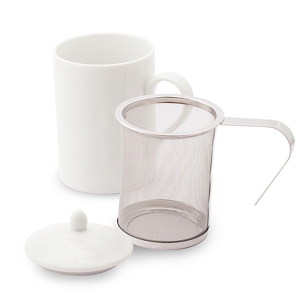 茶こし付き ティーマグ （無地） （陶器製マグカップ・蓋、茶漉し付き）