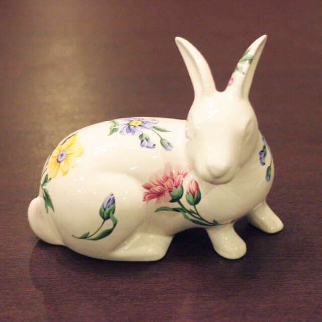 【中古】Tiffany（ティファニー）ピンクラビット貯金箱 磁器 tf-70