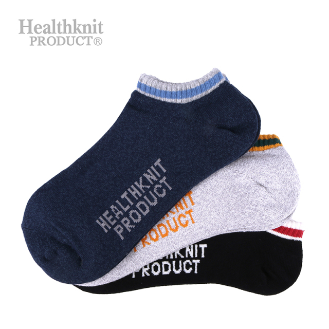 Healthknit PRODUCT メンズ 3P アンクルソックス リブラインロゴ 182-3522HKP