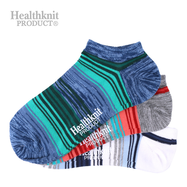 Healthknit PRODUCT メンズ3P アンクルソックス ラグボーダー 182-3525HKP