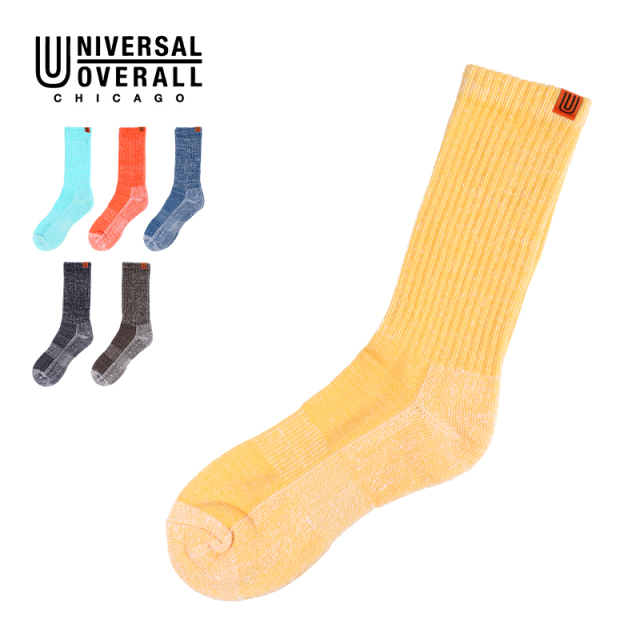 UNIVERSAL OVERALL メンズソックス むら糸リブクルー LU-028