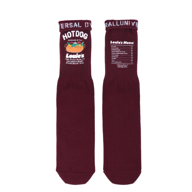 UNIVERSAL OVERALL メンズ クルー ソックス HOT DOG CUBE SOCKS LU-1002
