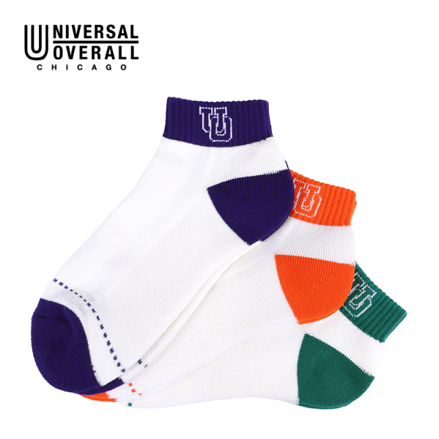 UNIVERSAL OVERALL メンズ 3P ソックス サイド UO ロゴ LU-361