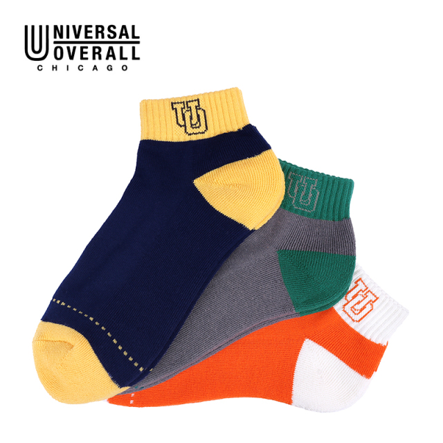 UNIVERSAL OVERALL メンズ 3P ソックス サイド UO ロゴ LU-363