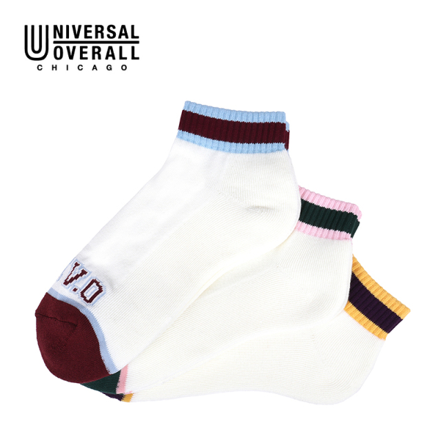 UNIVERSAL OVERALL メンズ 3P ソックス UNIV.O アンクル LU-367