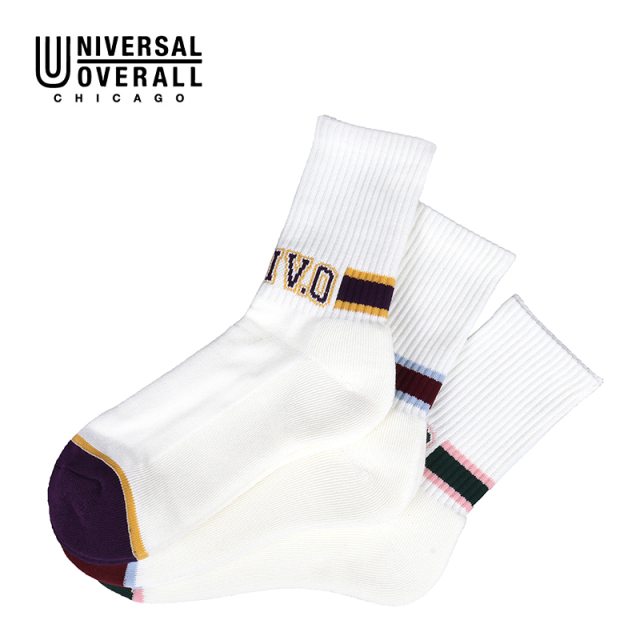UNIVERSAL OVERALL メンズ 3P ソックス UNIV.O クルー LU-369