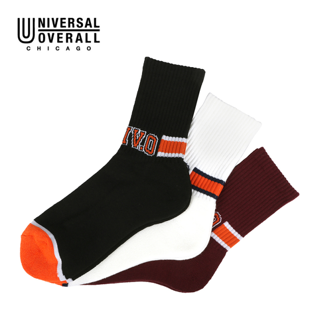 UNIVERSAL OVERALL メンズ 3P ソックス UNIV.O クルー LU-370