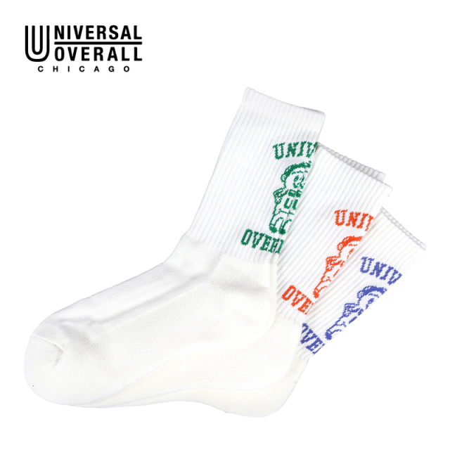 UNIVERSAL OVERALL メンズ 3P ソックス WINDY クルー LU-371