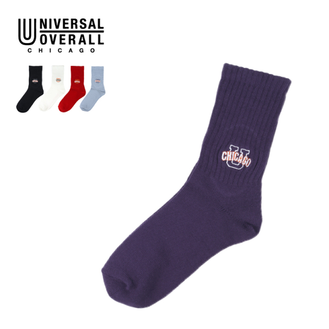 UNIVERSAL OVERALL レディース クルーソックス CHICAGO EMBROIDERYリブクルー LU-411