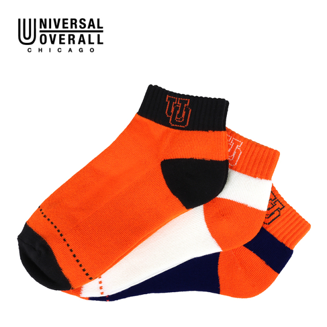 UNIVERSAL OVERALL レディース3Pソックス サイドUOロゴ配色切替アンクル LU-632