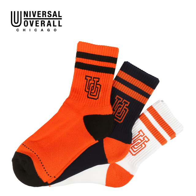 UNIVERSAL OVERALL レディース3Pソックス サイドUOロゴラインクルー LU-635