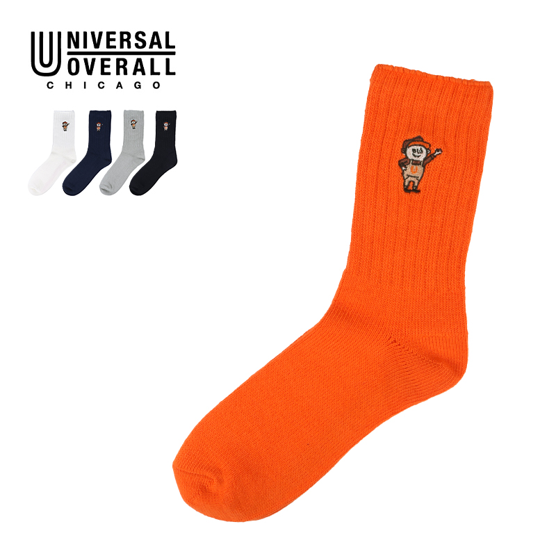 UNIVERSAL OVERALL メンズ クルーソックス WINDYリブクルー LU-019