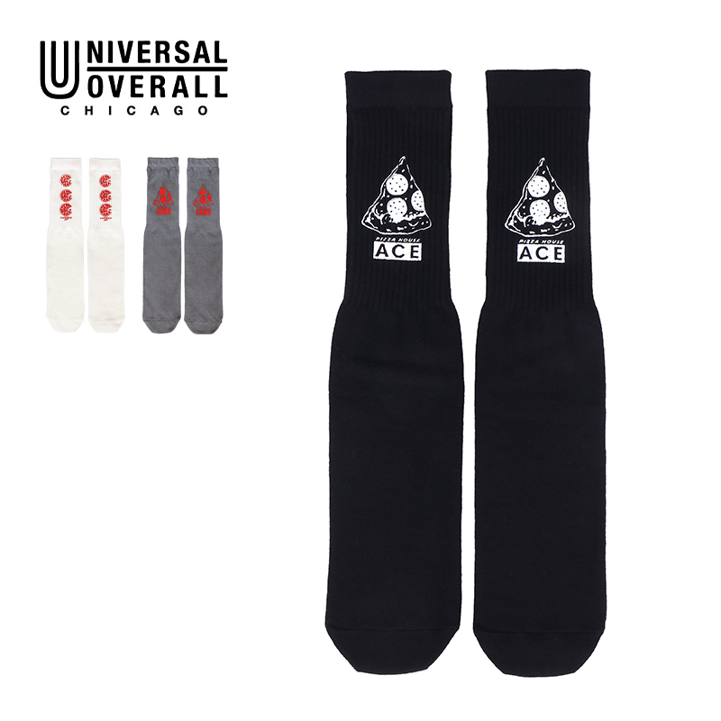 UNIVERSAL OVERALL メンズ クルー ソックス PIZZA CUBE SOCKS LU-1001