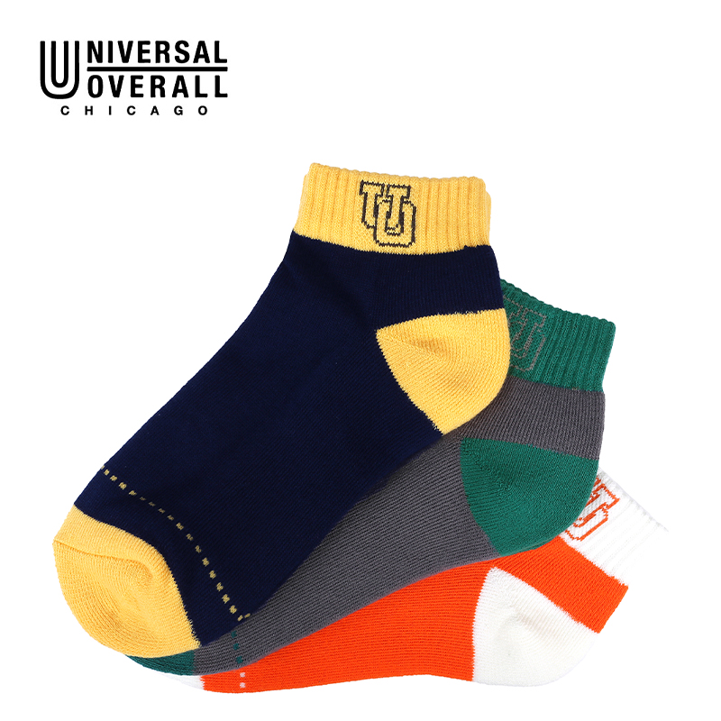 UNIVERSAL OVERALL レディース3Pソックス サイドUOロゴ配色切替アンクル LU-633