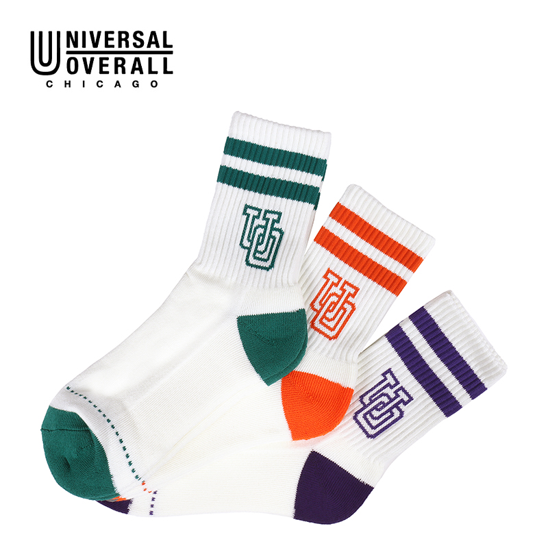 UNIVERSAL OVERALL レディース3Pソックス サイドUOロゴラインクルー LU-634
