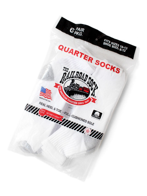 RAILROAD SOCK　MEN'S 6 PAIR QUARTER -GREY HEEL&TOE-