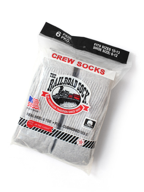 RAILROAD SOCK　MEN'S 6 PAIR CREW -SWEATSHIRT GREY-