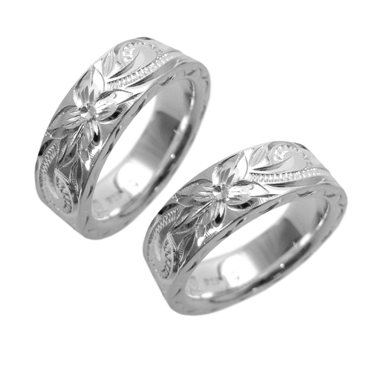 【刻印対応】 hoo ハワイアンジュエリーリング プルメリア スクロール 刻印 HOR0010-PAIR お祝い 誕生日 プレゼント 記念日