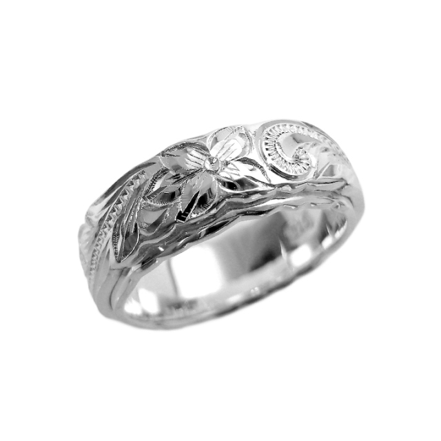 刻印対応】hoo ハワイアンジュエリーリング プルメリア スクロール