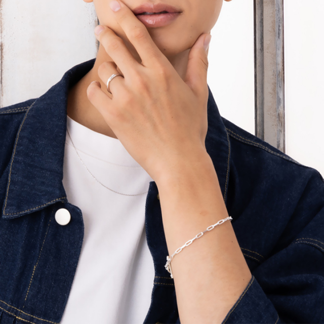 即日発送】シルバー ペアブレスレット ペーパークリップチェーン