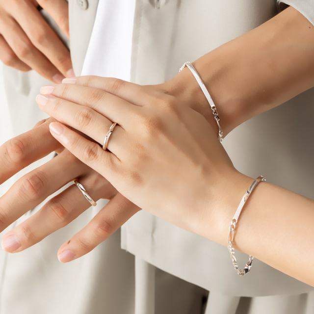 刻印可能シルバープレートペアブレスレット