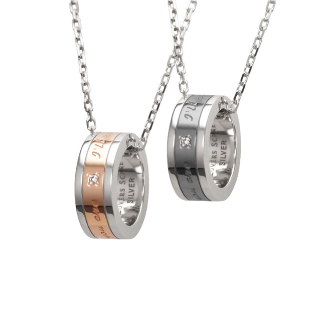 【即日発送】ペアネックレス シルバー 925 ダイヤモンド入り リング ピンク＆ブラック ペンダント LSP0068DBK-DPK LOVERS SCENE ラバーズシーン お祝い 誕生日 プレゼント 記念日