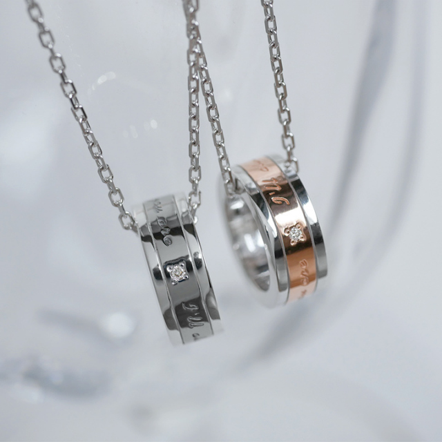 即日発送】ペアネックレス シルバー 925 ダイヤモンド入り リング