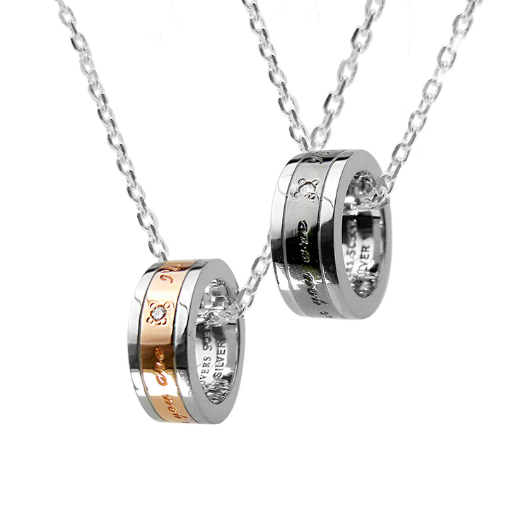 【即日発送】ペアネックレス シルバー 925 ダイヤモンド入り リング ピンク＆ブラック ペンダント LSP0068DBK-DPK LOVERS SCENE ラバーズシーン お祝い 誕生日 プレゼント 記念日