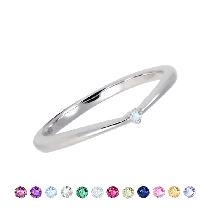 誕生石付きVカーブリング