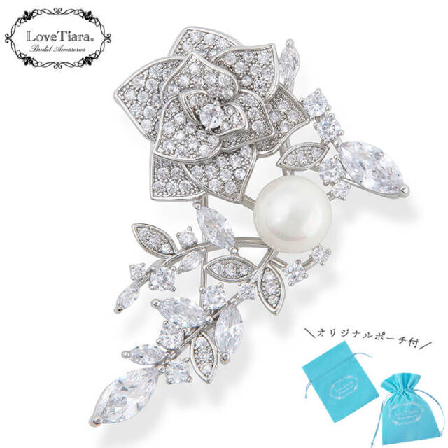 バラのジルコニアブローチ 通信販売ブライダルウェディング通販