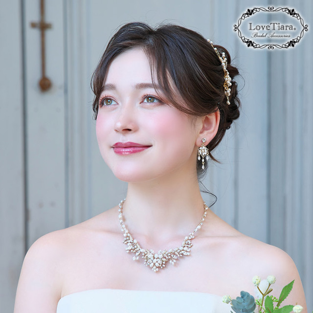 イザベラ淡水パールネックレス＆イヤリング／ピアスセット・アウトレット・ゴールドの着用イメージ