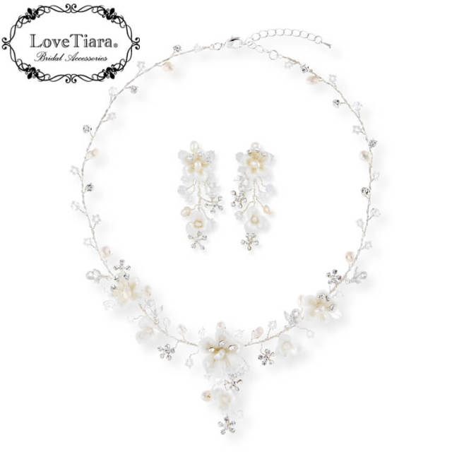 フローラルブーケ淡水パールネックレス&イヤリング/ピアスセット