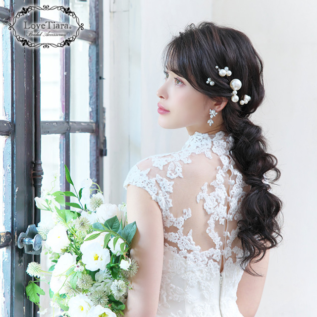 ブライダルアクセサリー　結婚式　ピアス　ヘアピン　パールヘアピン　リーフピン パールヘアピン6本セット 通信販売ブライダルウェディング通販