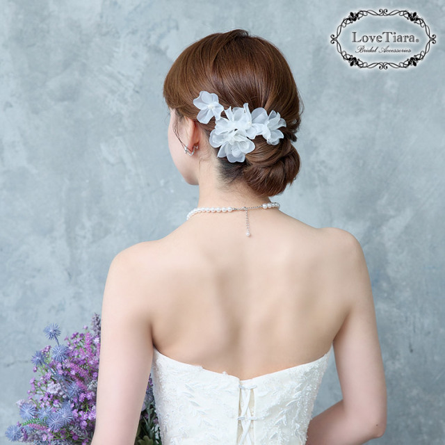 オーガンジーフラワーヘアピン５本セット 着用イメージ