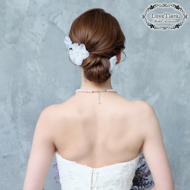 オーガンジーフラワーヘアピン５本セット 着用イメージ