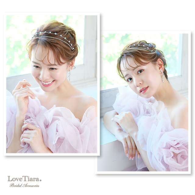 カラードレスと高めアップヘアで合わせた女性のイメージ