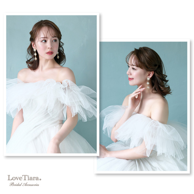ゴールドカラーをウェディングドレスとハーフツインヘアで合わせた女性のイメージ