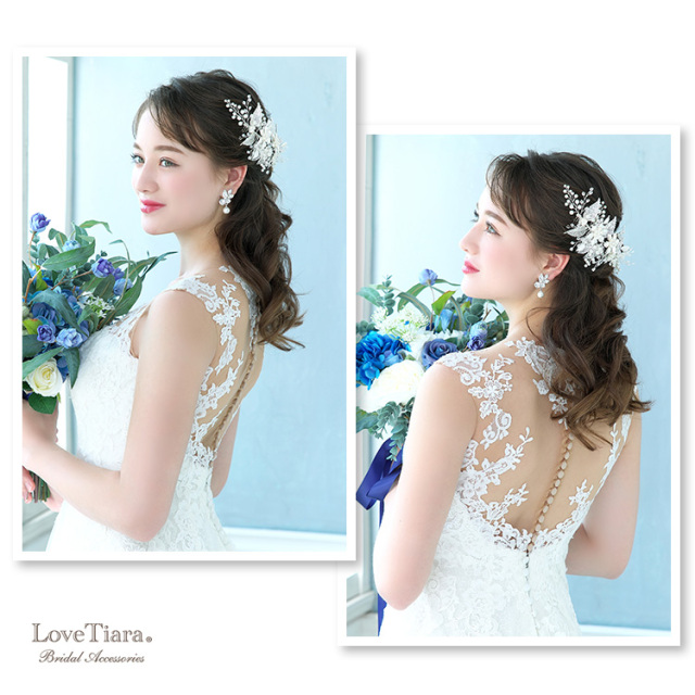 ハーフアップでと小枝ヘッドドレスで合わせた女性のイメージ