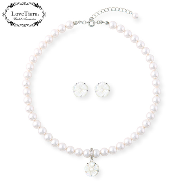 白蝶貝パールネックレス＆イヤリング／ピアスセット 商品イメージ