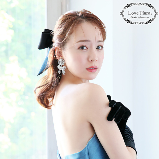 ロマンティックリボンクリスタルイヤリング／ピアス 通信販売