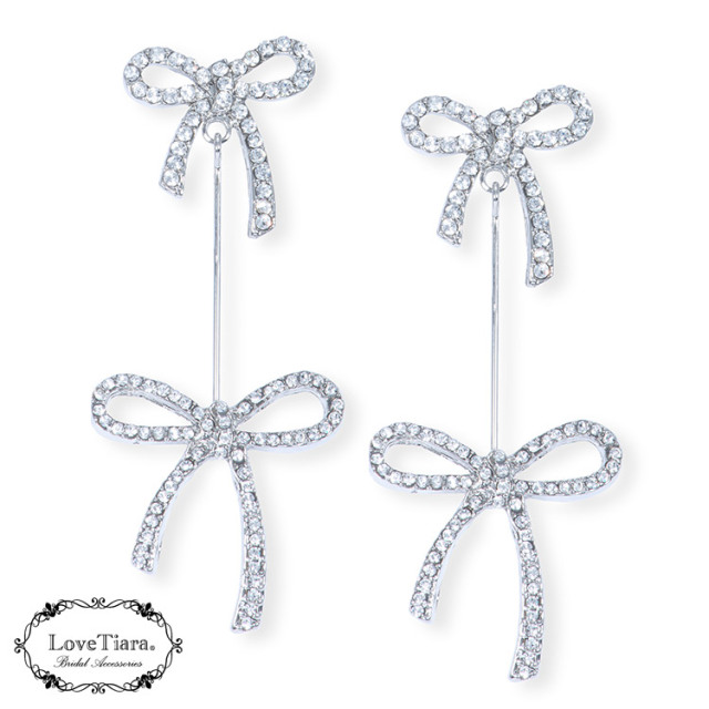 ダブルリボンクリスタルイヤリング／ピアス 商品イメージ