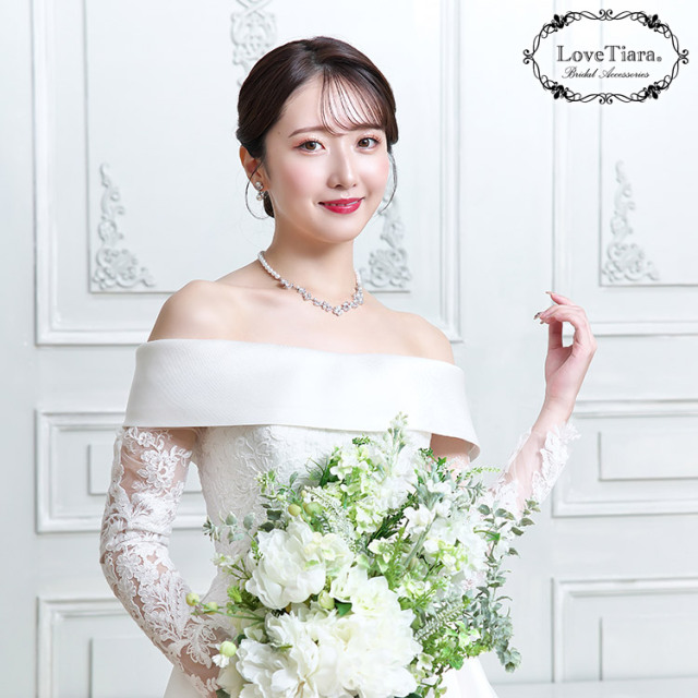 パールジルコニアネックレス（イヤリング付） ジルコニア&パール ネックレス&イヤリングセット 【結婚式