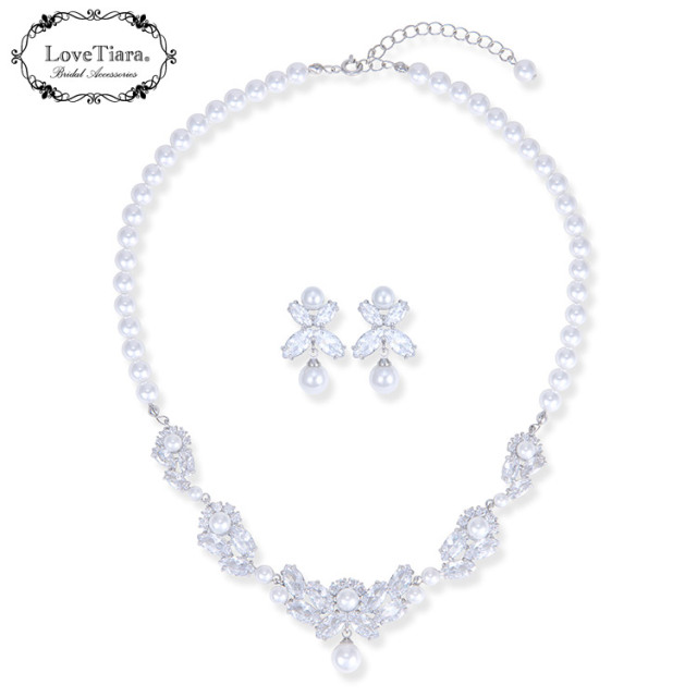 マーガレットジルコニアネックレス＆イヤリング/ピアスセット 詳細イメージ