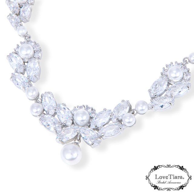 マーガレットジルコニアネックレス＆イヤリング/ピアスセット 詳細イメージ