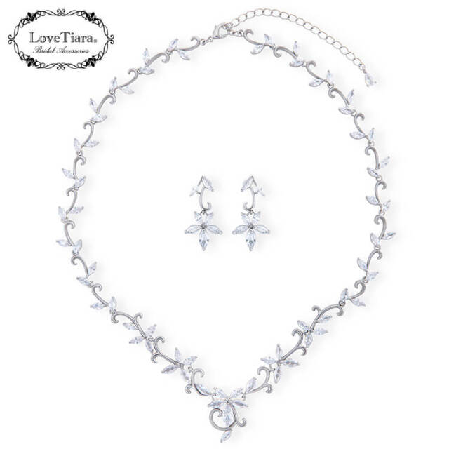 アラベスクジルコニアネックレス＆イヤリング/ピアスセット ネックレス